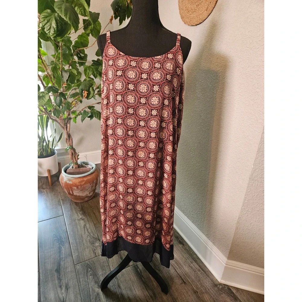 Lane Bryant Womens Red Navy Medallion Print Chiffon Maxi Dress 14/16‎ Lined Boho
